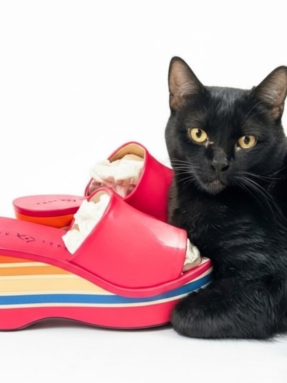 GUC Katy Perry Collections "Casey" Hot Pink Platforms with Rainbow Stripes Sz 8